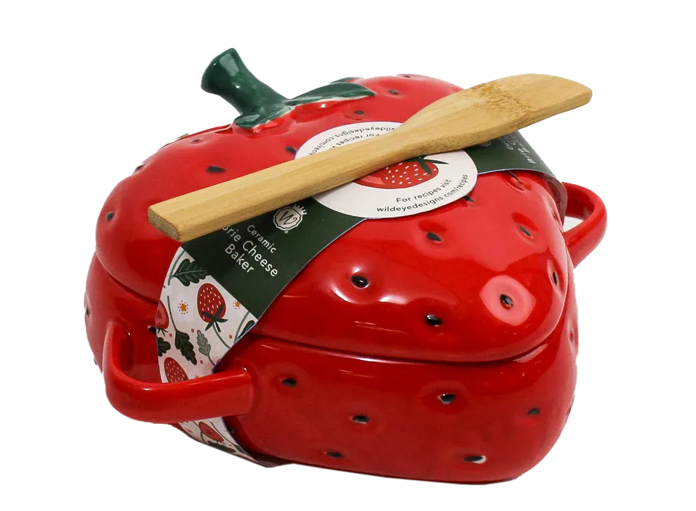 Ceramic Brie Cheese Baker Strawberry In Red