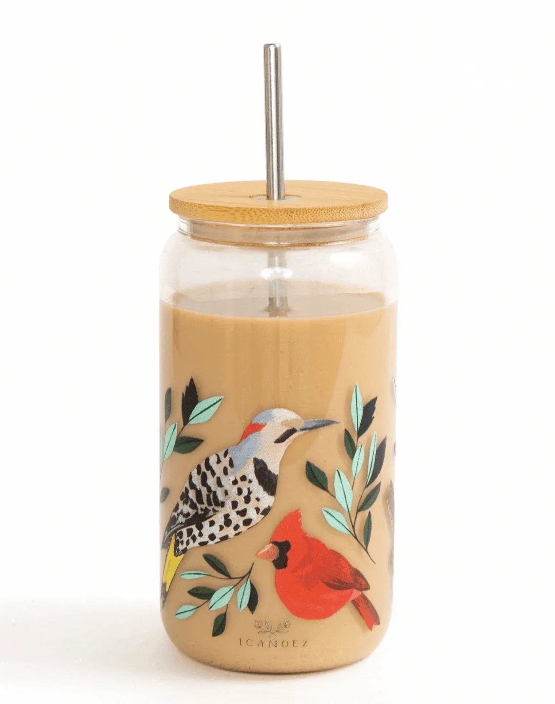 Glass Coffee Cup With Straw In Feathered Friends