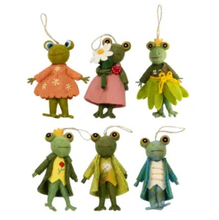 Handmade Wool Felt Dapper Frog Ornament In Blue &amp; Green Coat