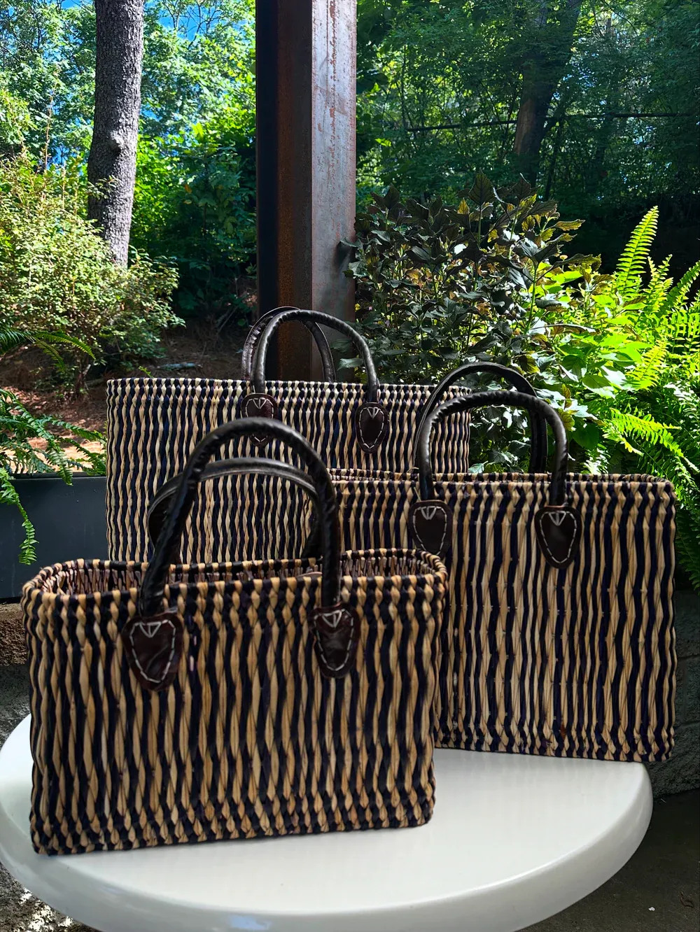 Handwoven Tote Midnight Stripe Medium