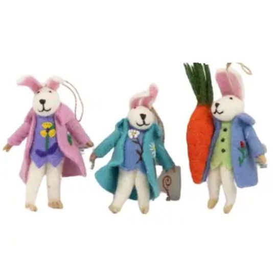 Handmade Wool Felt Easter Bunny Ornament In Green Coat
