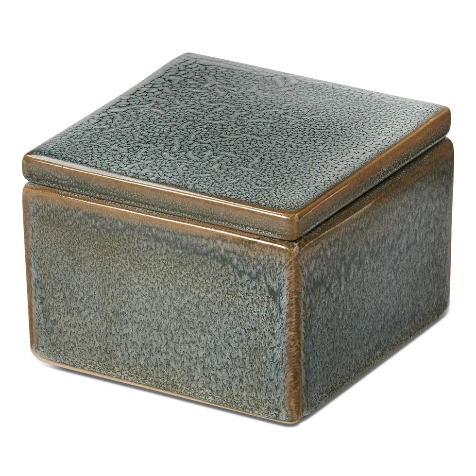 Two Piece Decorative Stoneware Box With Blue Glaze In Medium