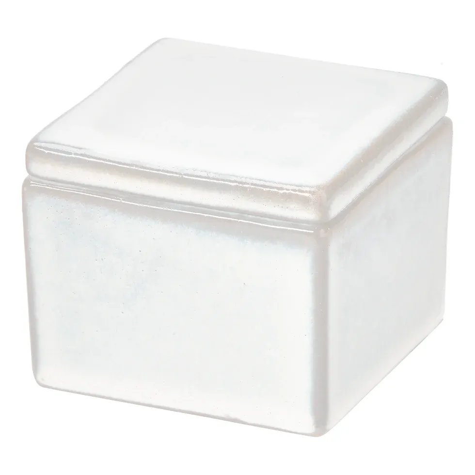 Two Piece Decorative Stoneware Box With White Glaze In Small
