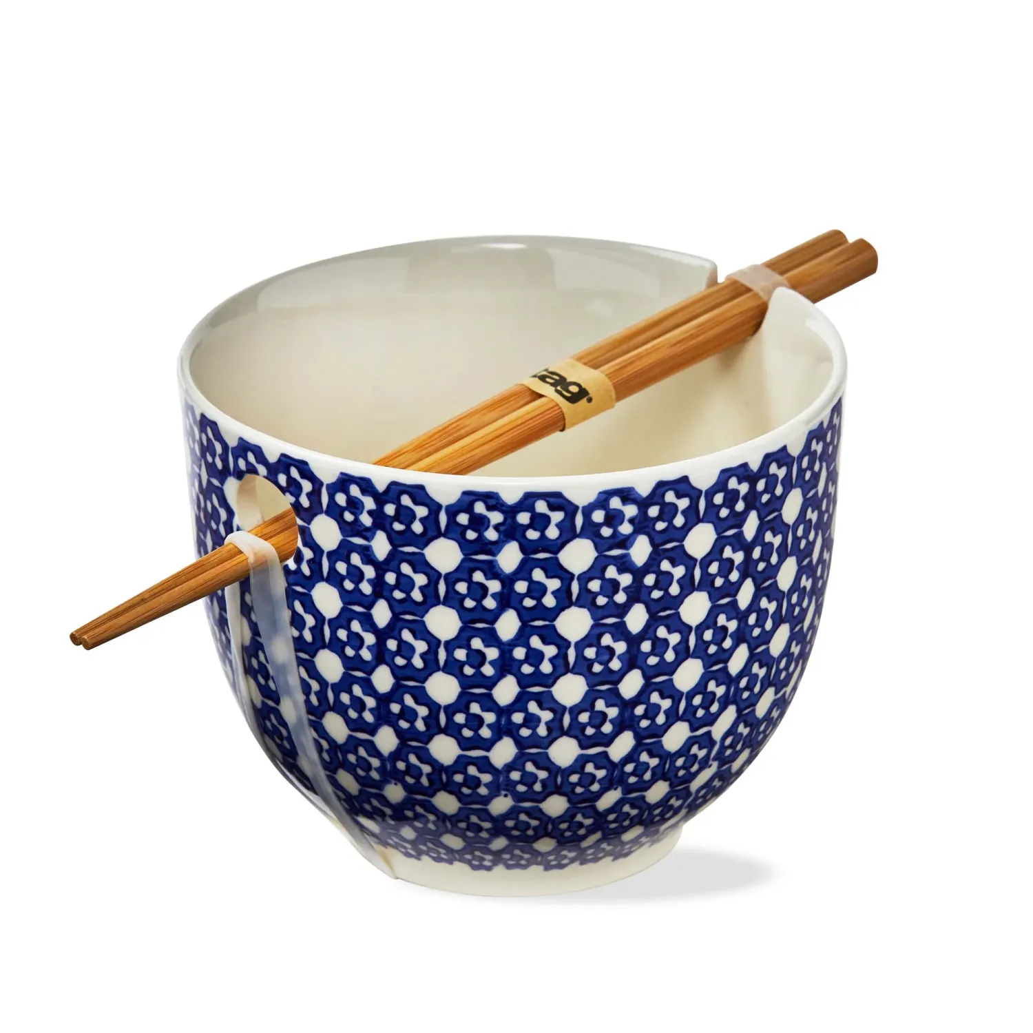Lisbon Dot Noodle Bowl With Chopsticks In Blue Pattern
