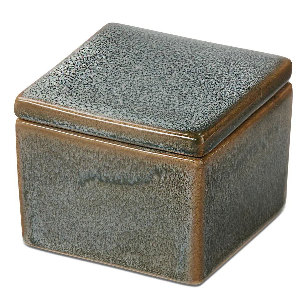 Two Piece Decorative Stoneware Box With Blue Glaze In Small