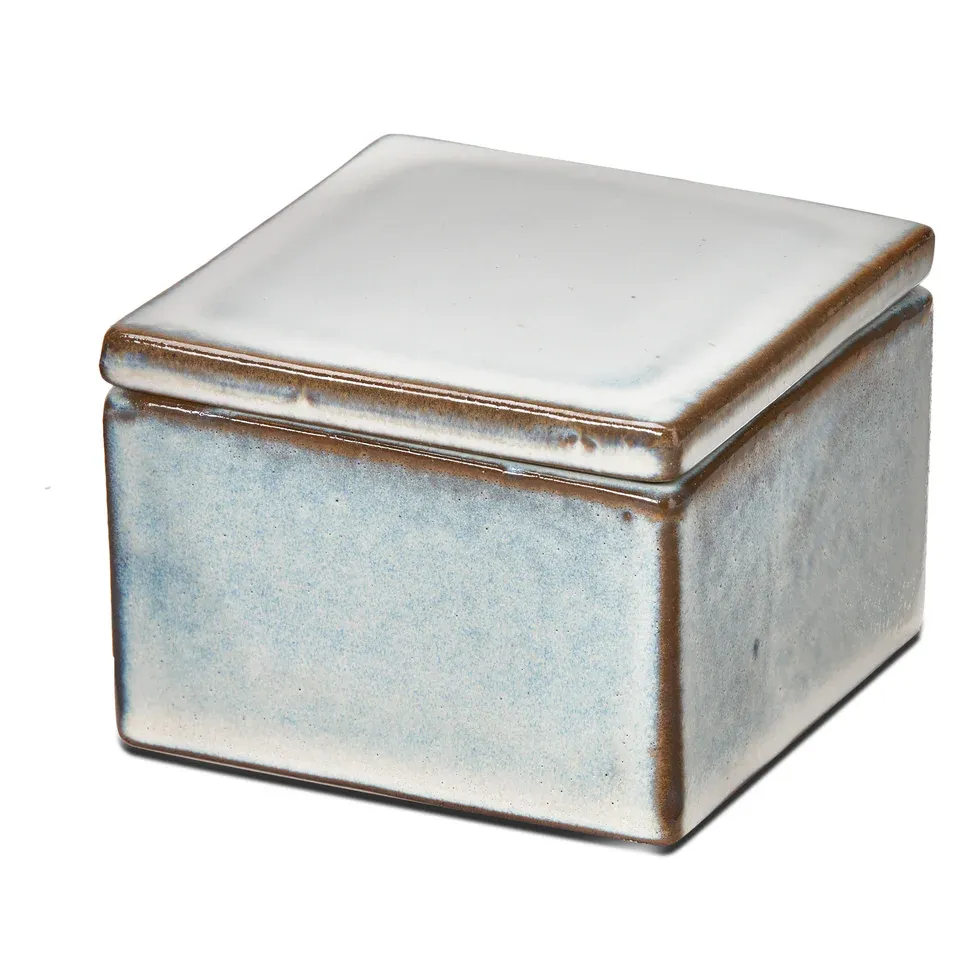 Two Piece Decorative Stoneware Box With White Glaze In Medium