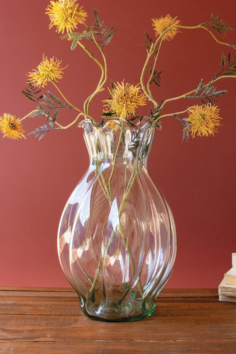 Glass Melon Vase With Ruffled Edge 15"