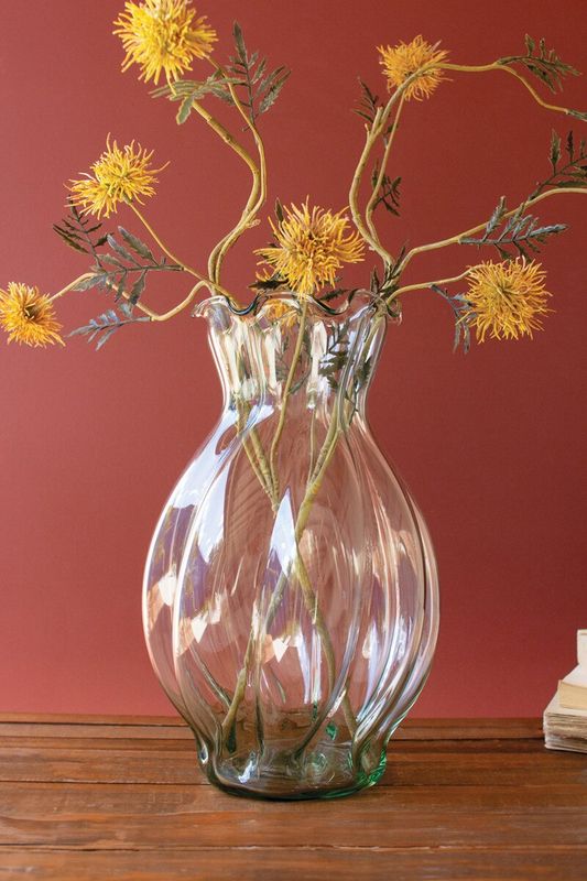 Glass Melon Vase With Ruffled Edge 15"