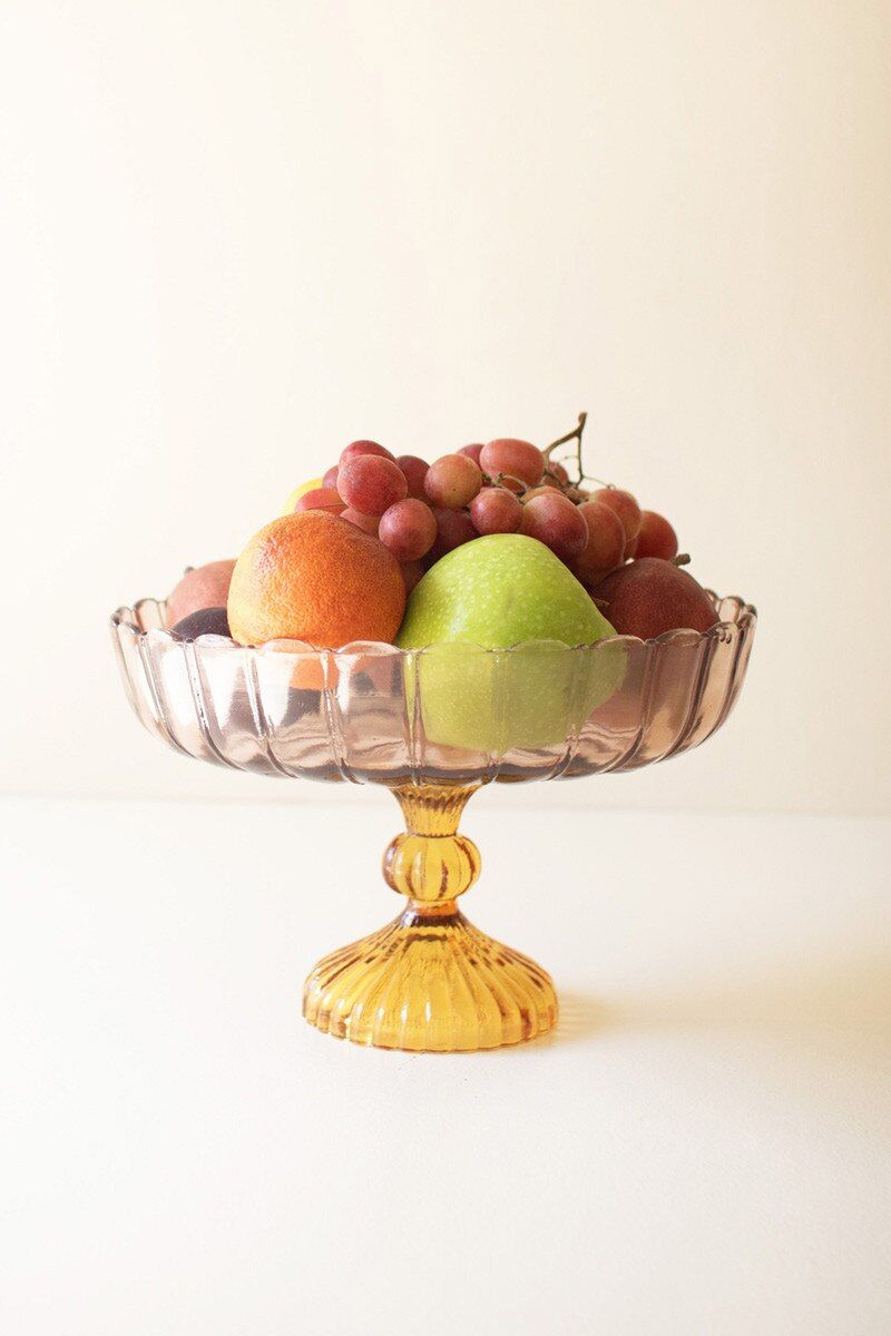 Multicolored Scalloped Glass Compote 7.5"x11"