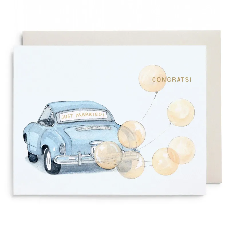 Card Vintage Car Just Married