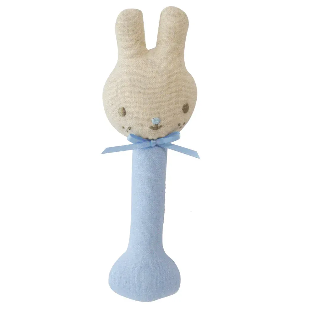 Linen Bunny Stick Rattle In Blue