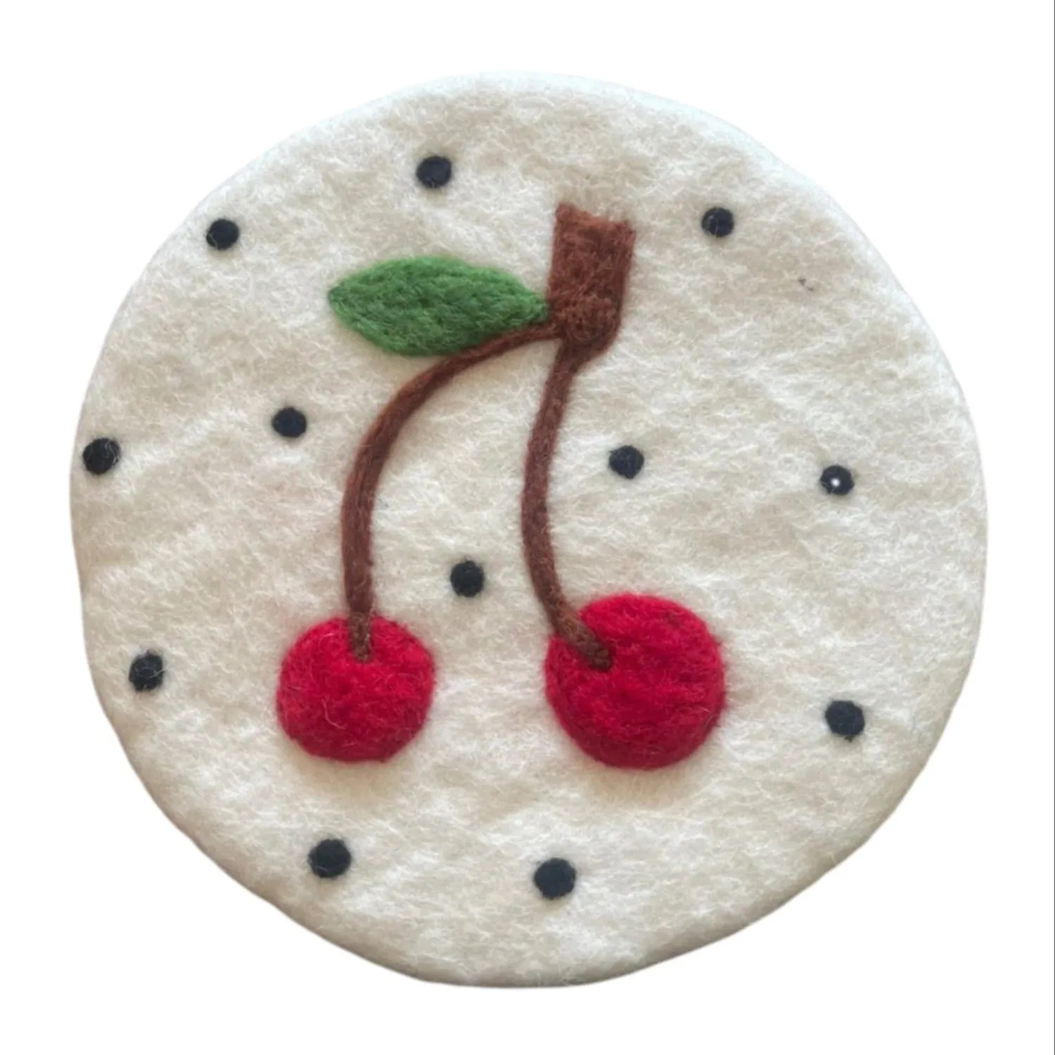 Handmade Wool Trivet Cherries Red