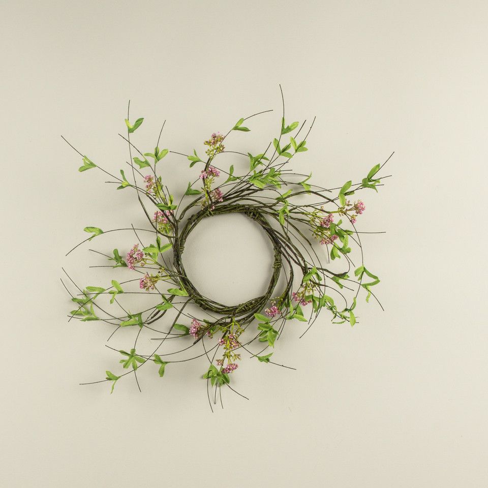 Pink Boxwood &amp; Wildflower Vine Candle Ring 14"