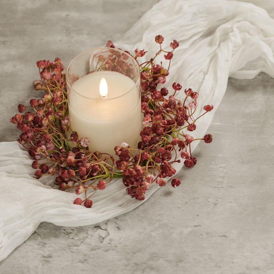 Babys Breath Candle Ring 8" In Wine