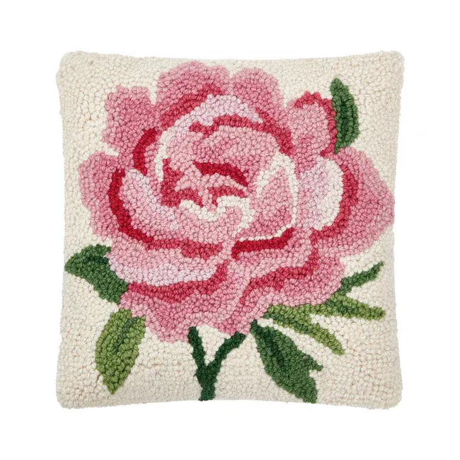 Pink Peony Hook Pillow 10" x 10"