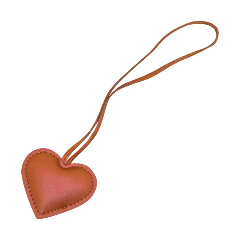 Faux Leather Heart Charm In Orange
