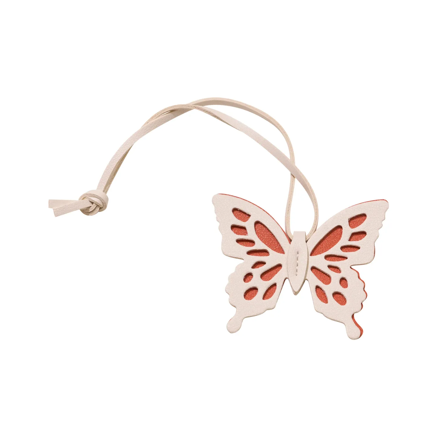 Faux Leather Butterfly Bag Charm In Orange &amp; White