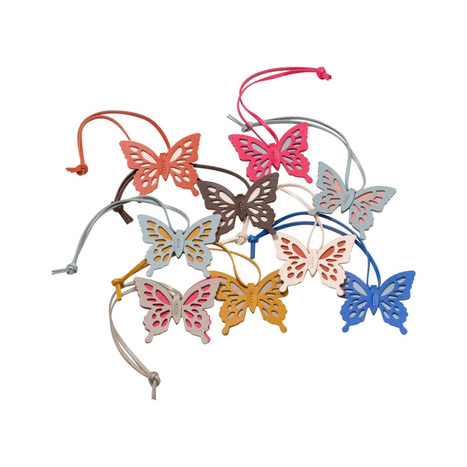 Faux Leather Butterfly Bag Charm In White &amp; Yellow