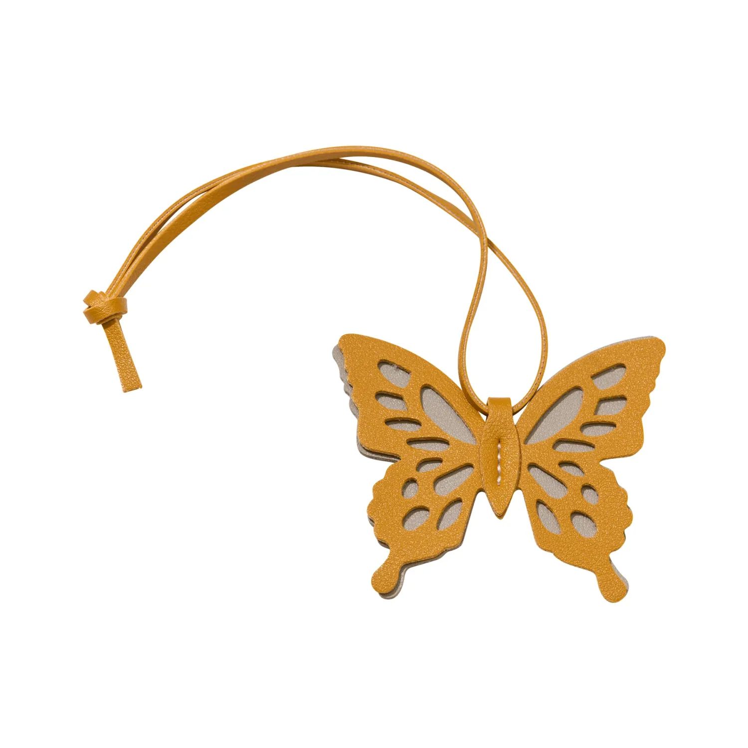Faux Leather Butterfly Bag Charm In Golden Yellow &amp; Gray