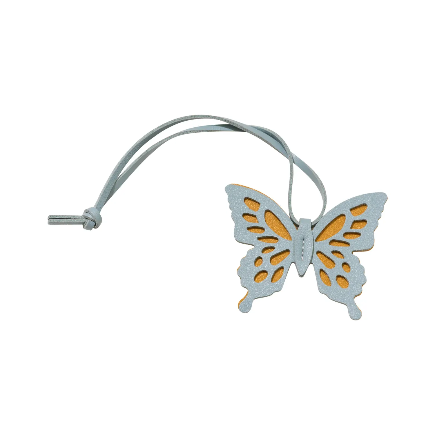 Faux Leather Butterfly Bag Charm In Blue &amp; Golden Yellow