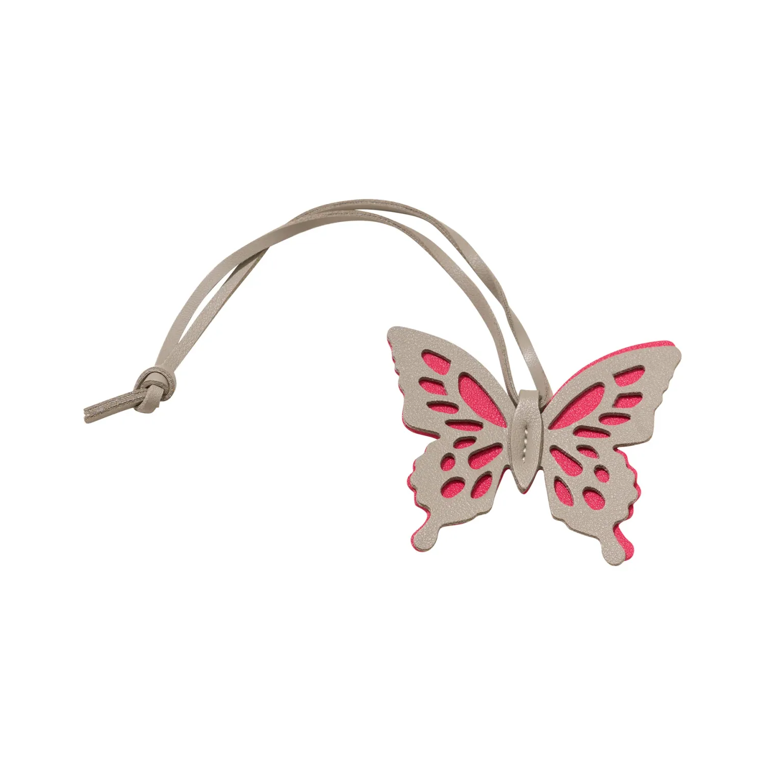 Faux Leather Butterfly Bag Charm In Gray &amp; Fuchsia