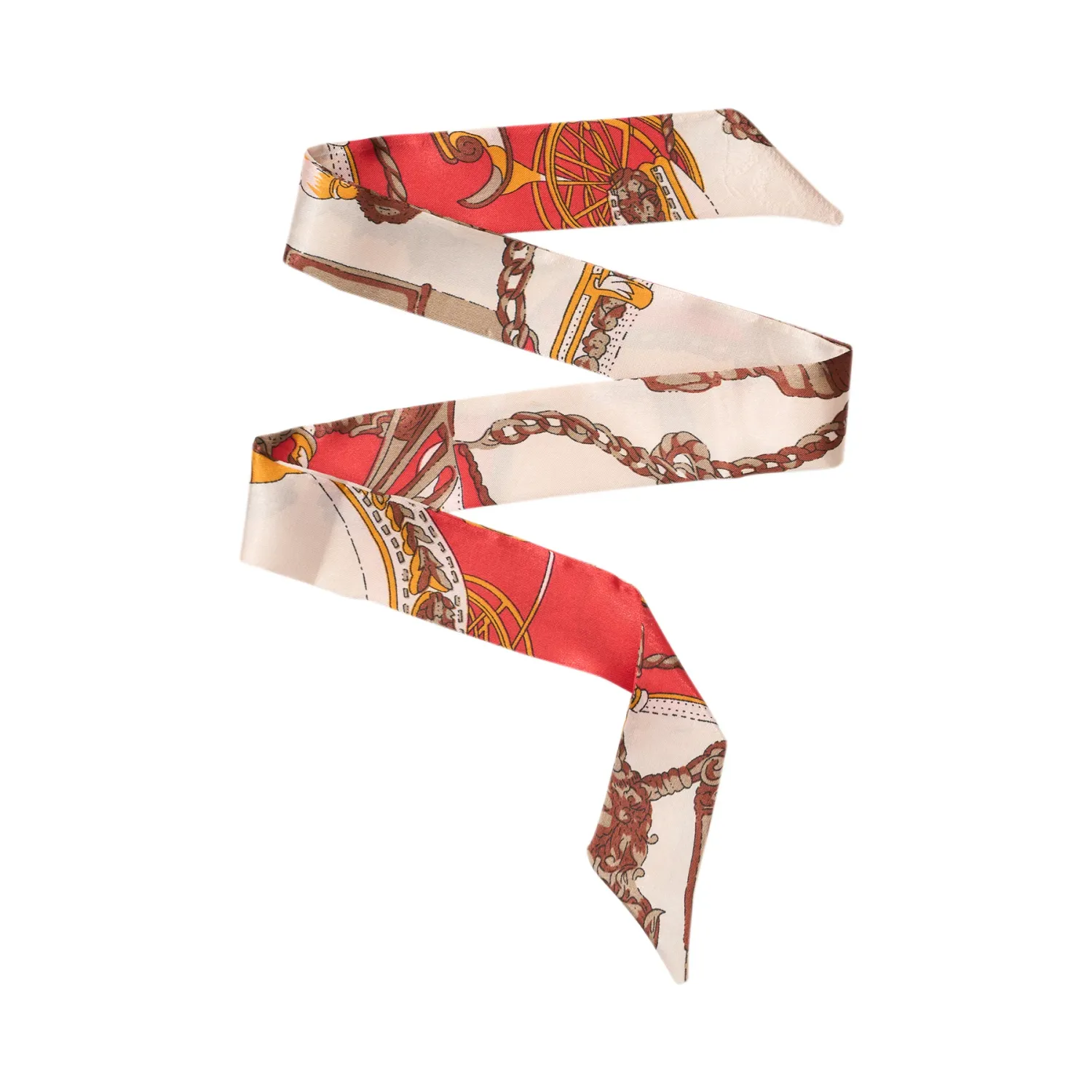 Twilly Bag Scarf Red With Brown Knots &amp; Orange Wheel