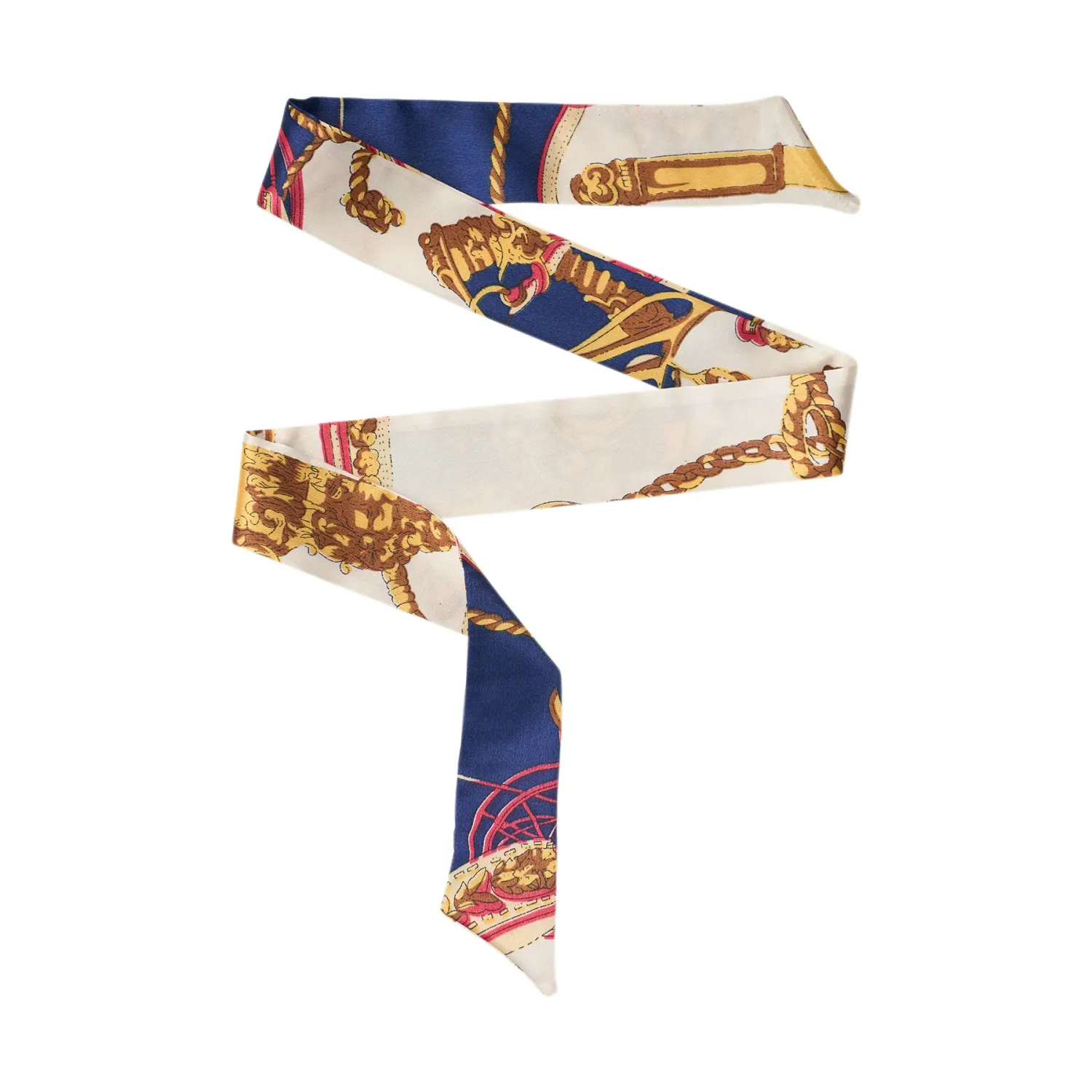 Twilly Bag Scarf Royal Blue With Gold &amp; Brown Chains