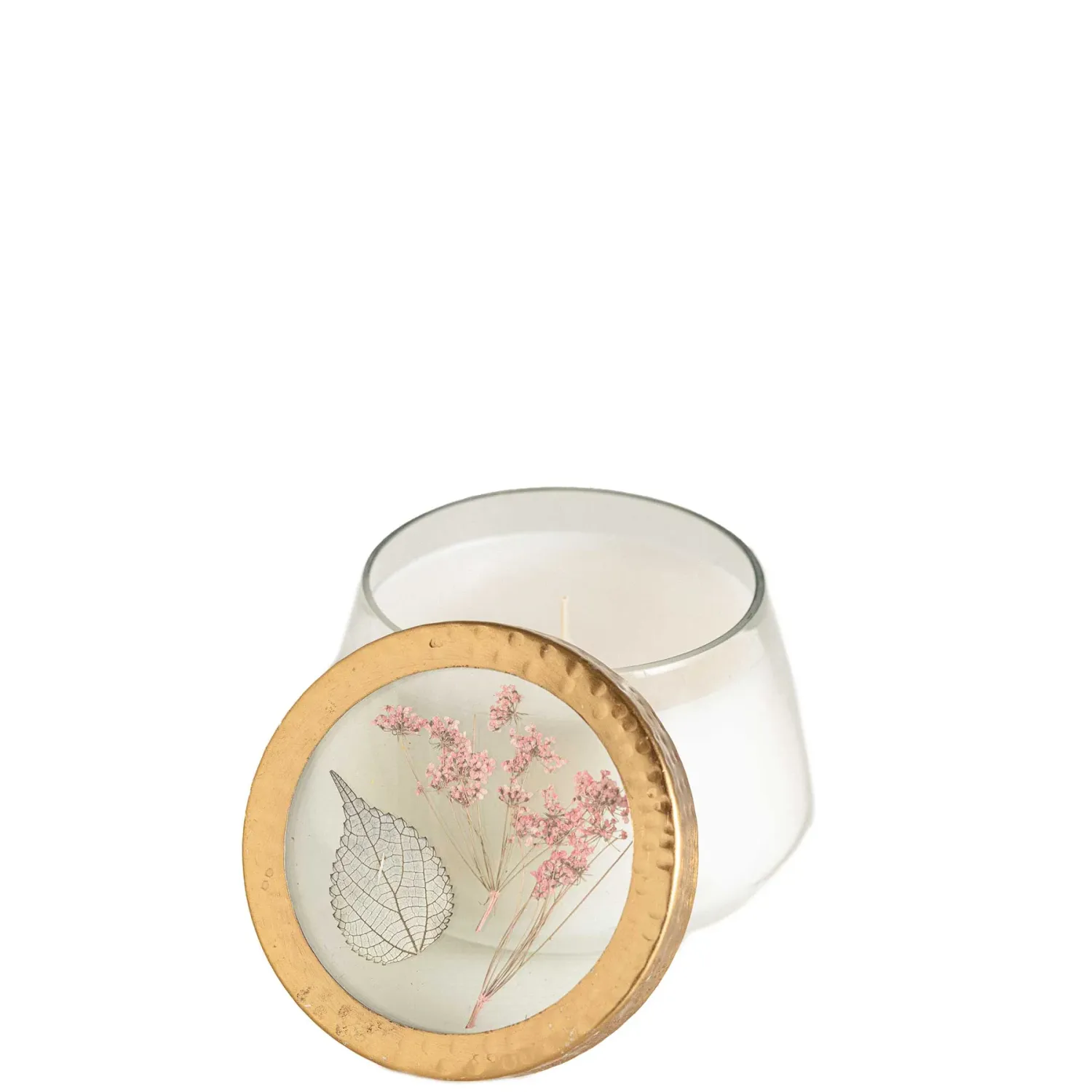 Rosy Rings Accent Pressed Floral Candle Medium In Apricot Rose