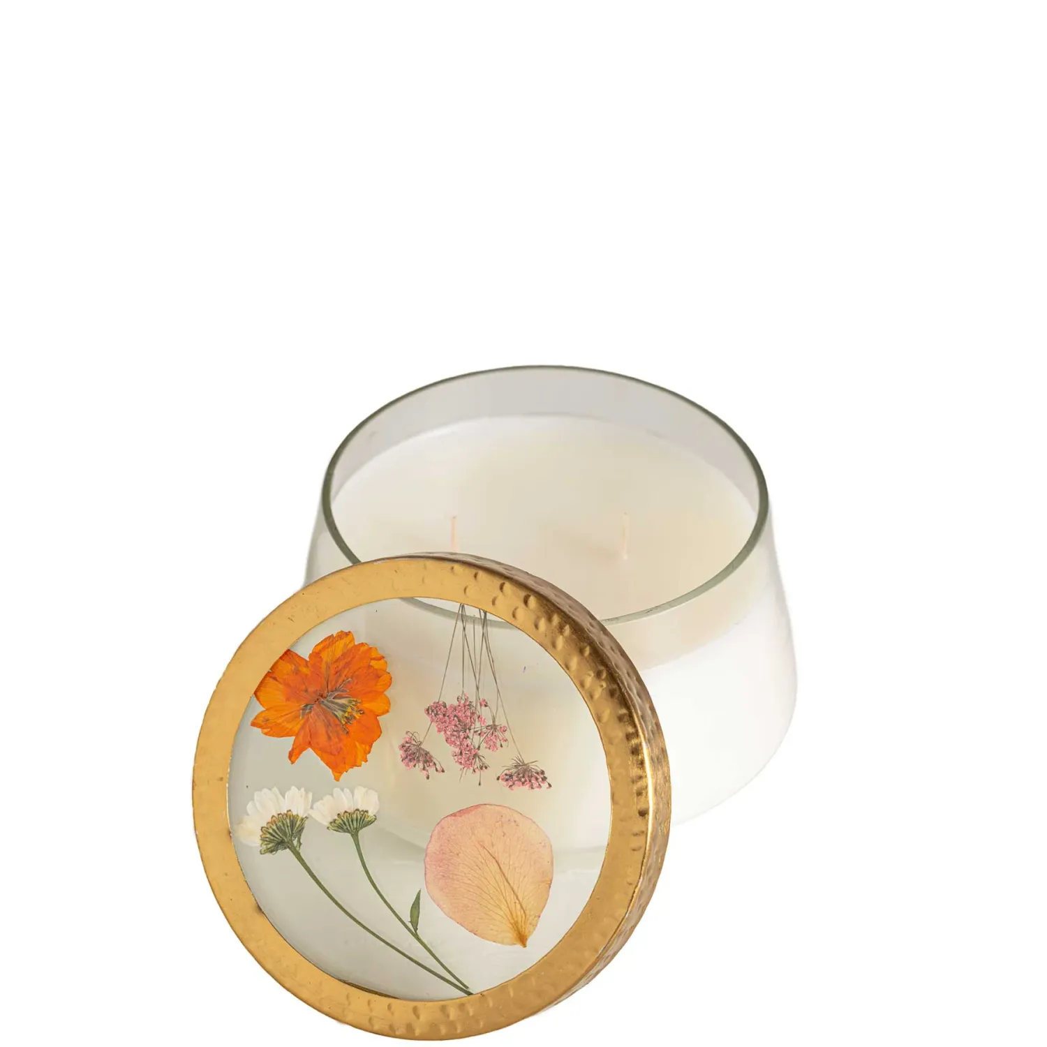 Rosy Rings Accent Pressed Floral Candle Large In Apricot Rose