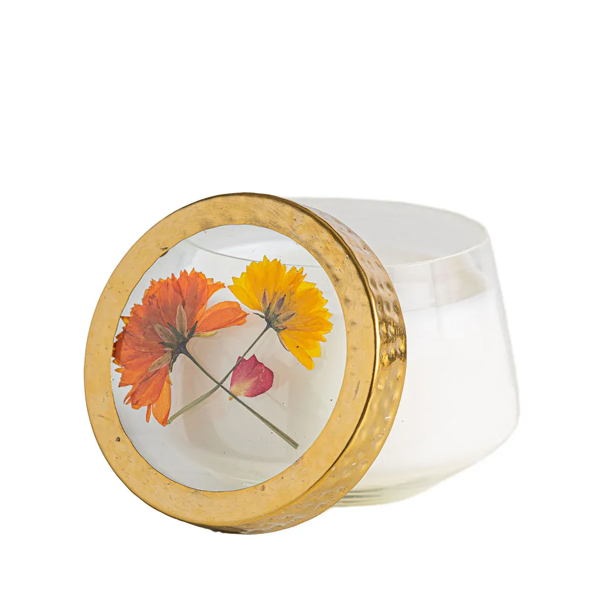 Rosy Rings Accent Pressed Floral Candle Medium In Sugared Citrus
