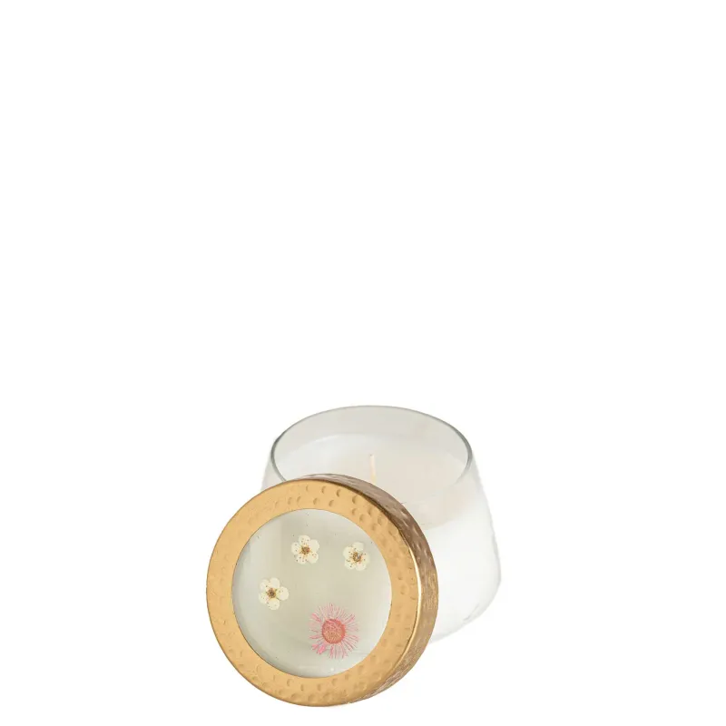 Rosy Rings Accent Pressed Floral Candle Small In Apricot Rose