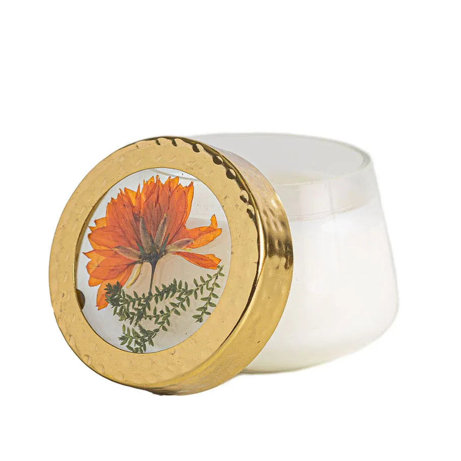 Rosy Rings Accent Pressed Floral Candle Small In Sugared Citrus