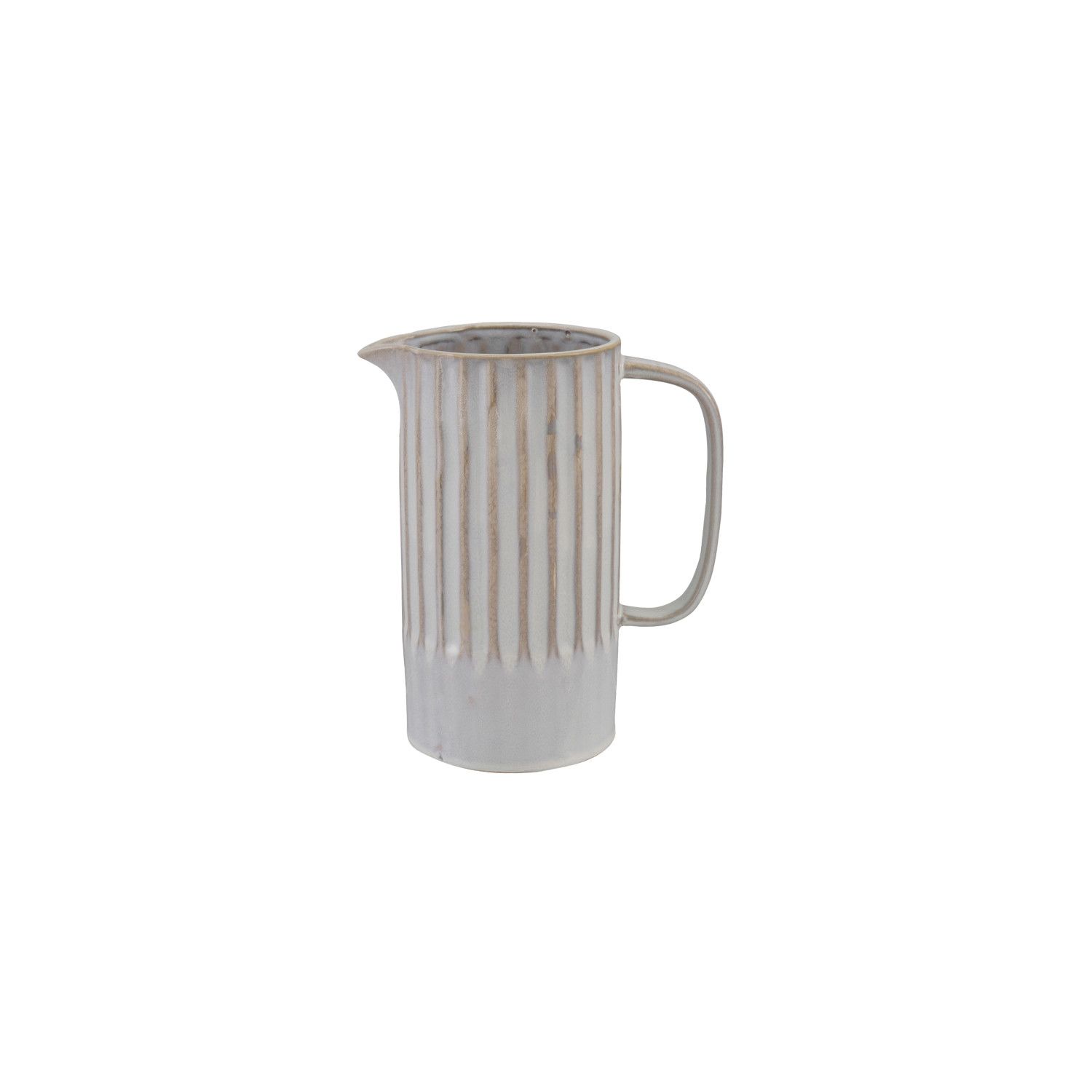 Quart Stoneware Ribbed Pitcher With White Reactive Glaze 8.5"