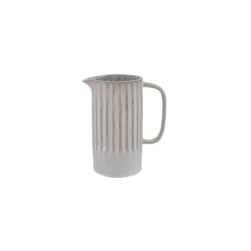 Quart Stoneware Ribbed Pitcher With White Reactive Glaze 8.5"