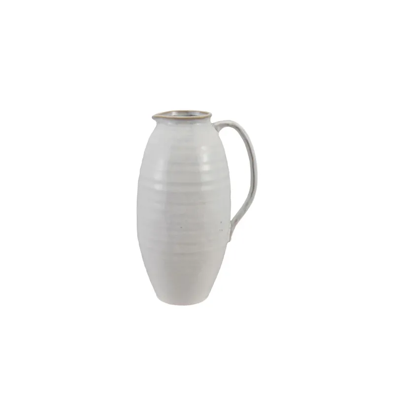 Quart Stoneware Pitcher With White Reactive Glaze