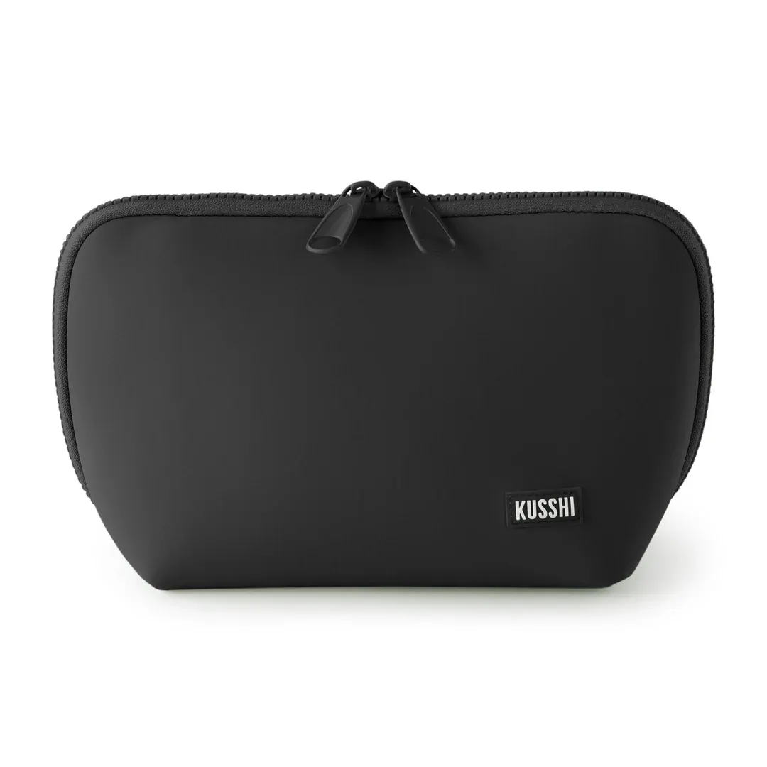 Neoprene Makeup Bag In Black With Pink Interior