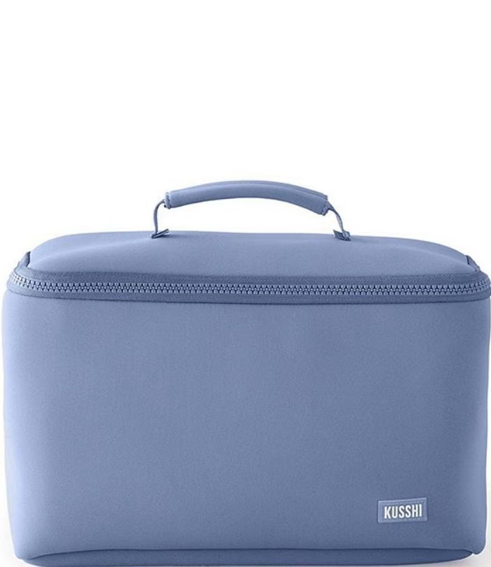 Neoprene Train Case Small In Pearl Blue With Sand Pink Interior