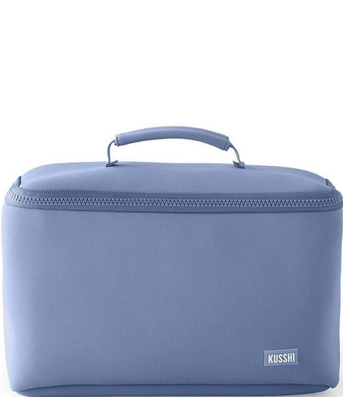 Neoprene Train Case Small In Pearl Blue With Sand Pink Interior