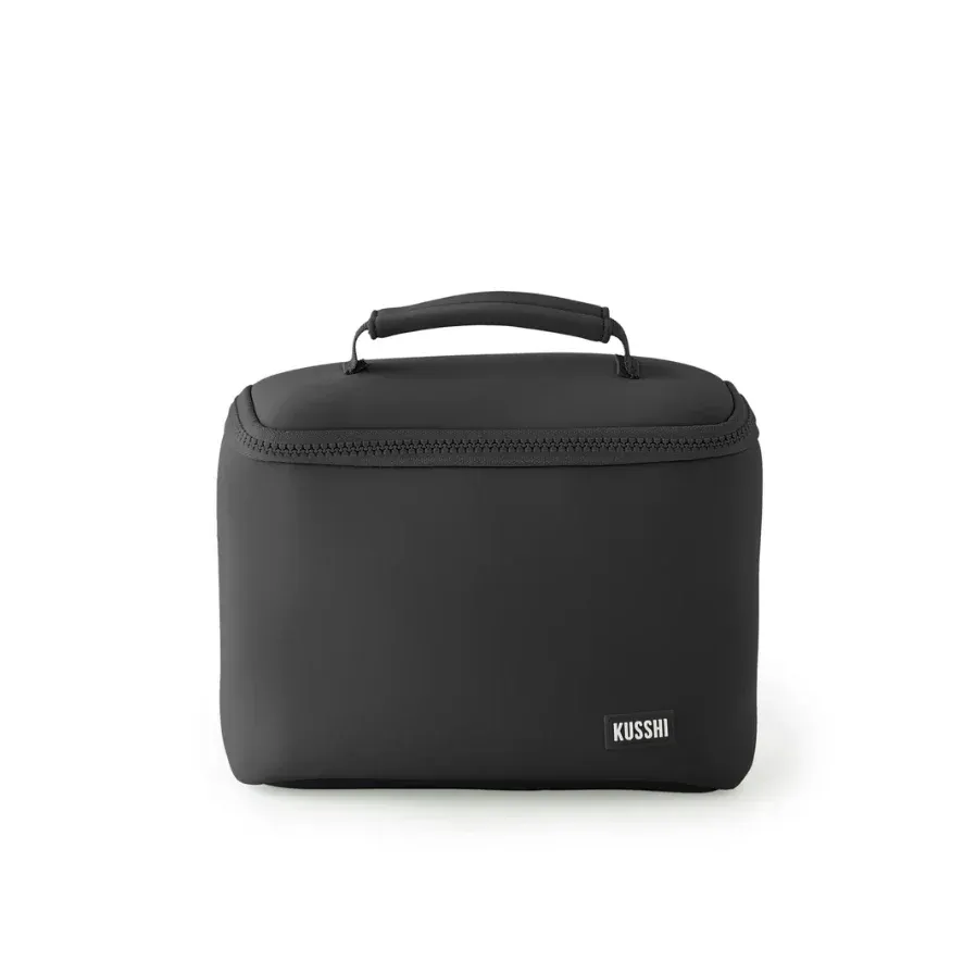 Neoprene Train Case Small In Black With Pink Interior