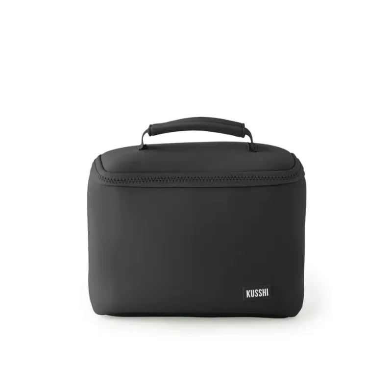 Neoprene Train Case Small In Black With Pink Interior