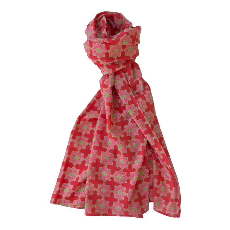 Block Print Hand Made Cotton Scarf Octagonal Red