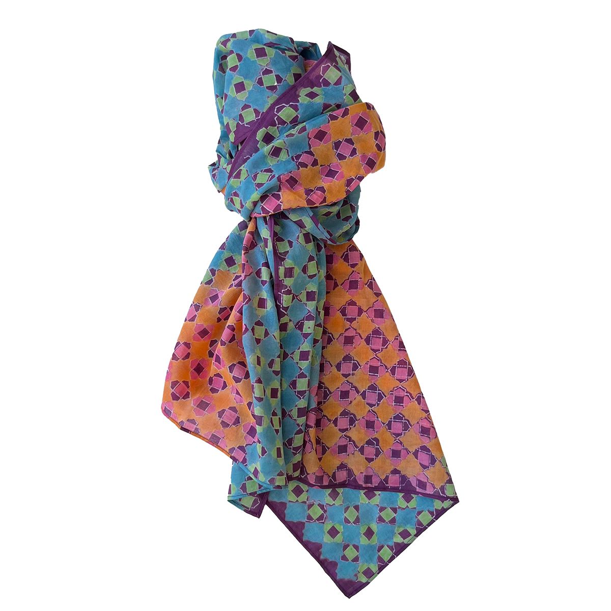 Block Print Hand Made Cotton Scarf Mosaic Purple