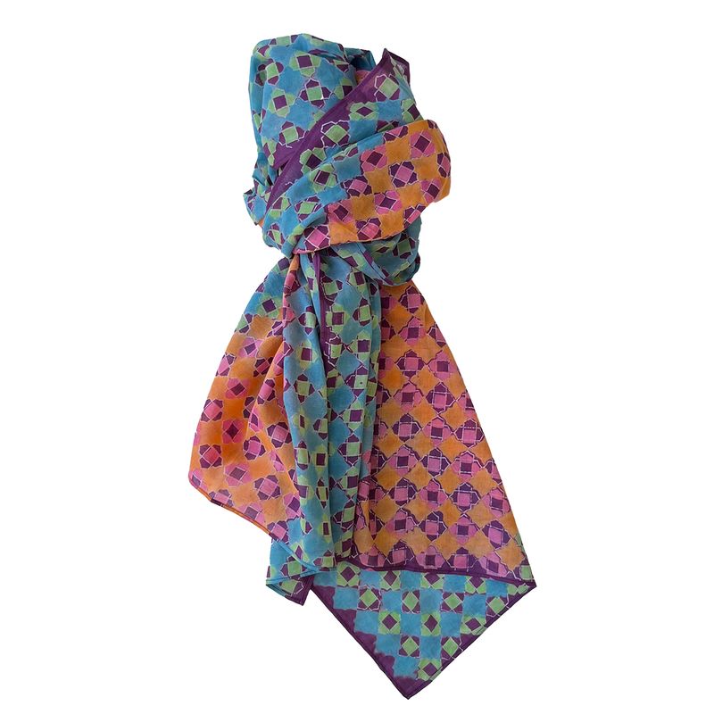 Block Print Hand Made Cotton Scarf Mosaic Purple