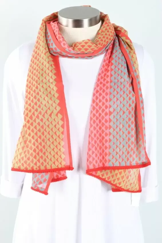 Block Print Hand Made Cotton Scarf Triangles Red