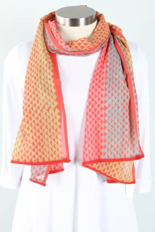Block Print Hand Made Cotton Scarf Triangles Red