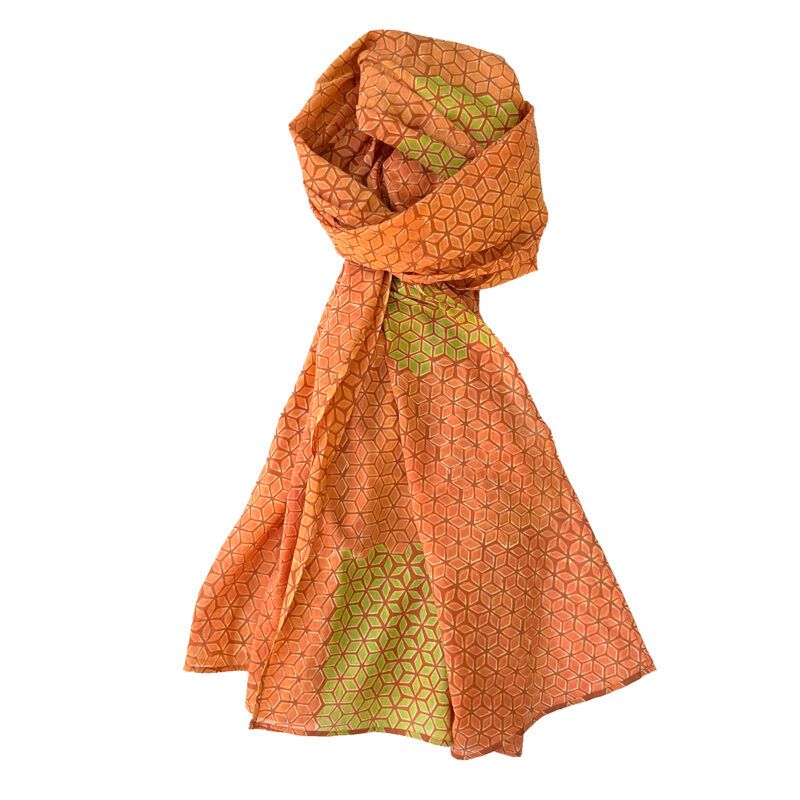 Block Print Hand Made Cotton Scarf Diamonds Orange