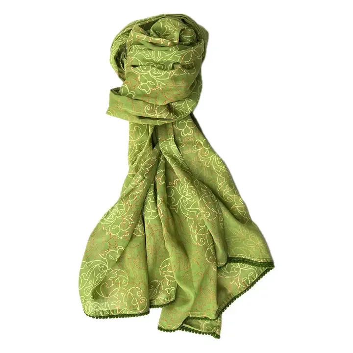Block Print Hand Made Cotton Scarf Baroque Green