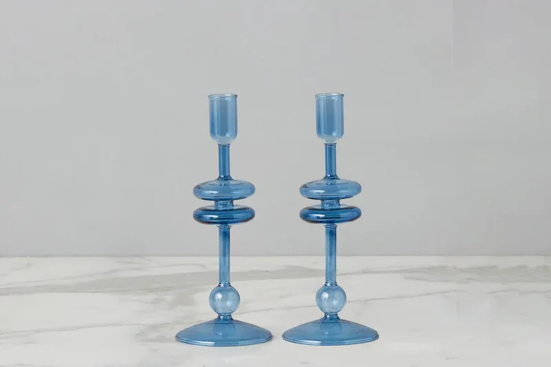 Glass Candlestick 9" In Sapphire Blue