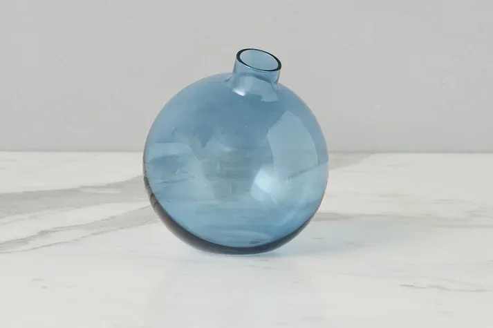 Sphere Glass Bud Vase In Navy Blue