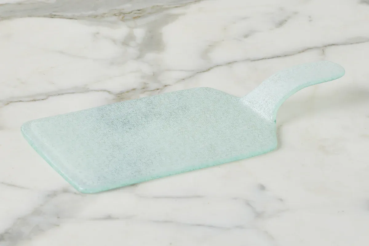 Mini Glass Rectangle Cheese Tray In White